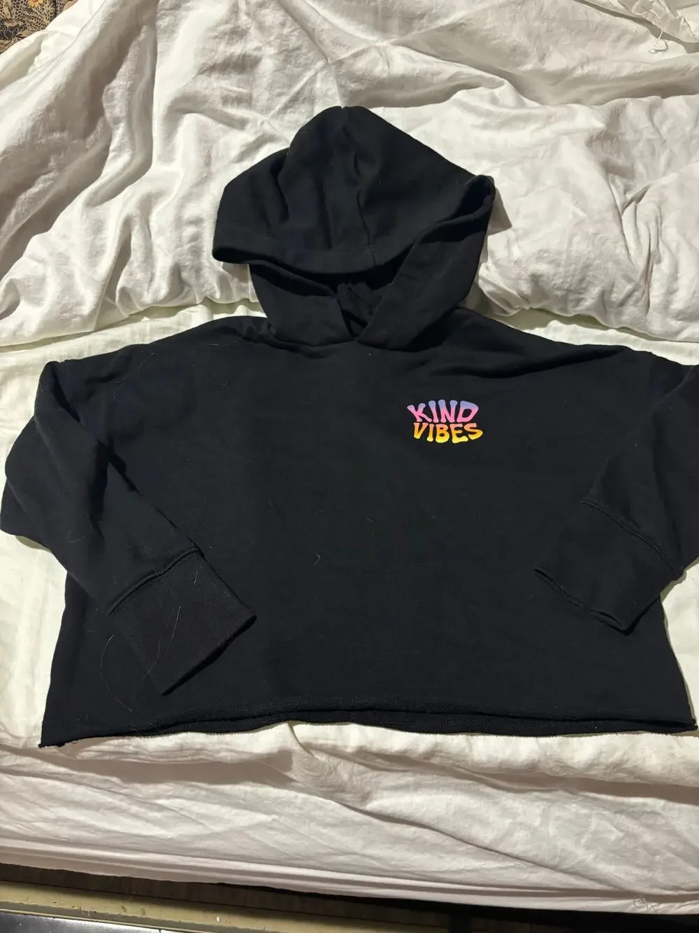 Old Navy black S 6/7 kind vibes hooded black French terry crop sweatshirt nwot
